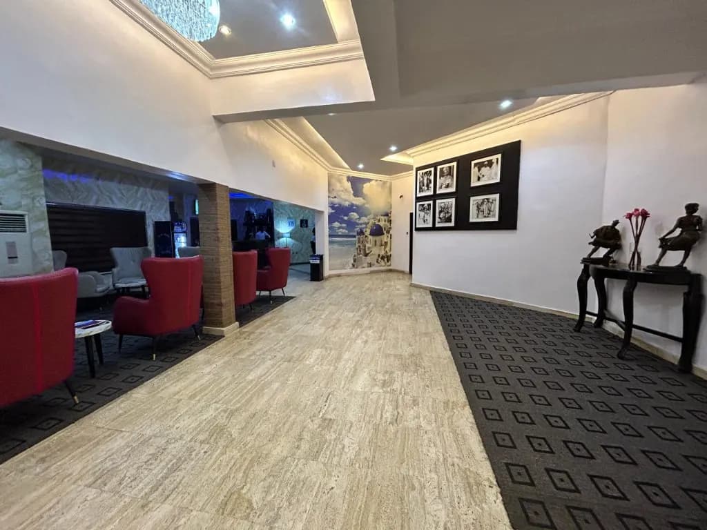 The hotel lobby